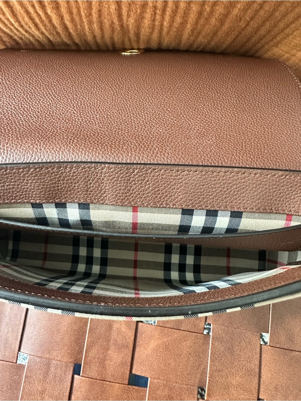 Burberry Brown Leather Messenger Bag with Tan Logo Strap - Picture 7 of 10